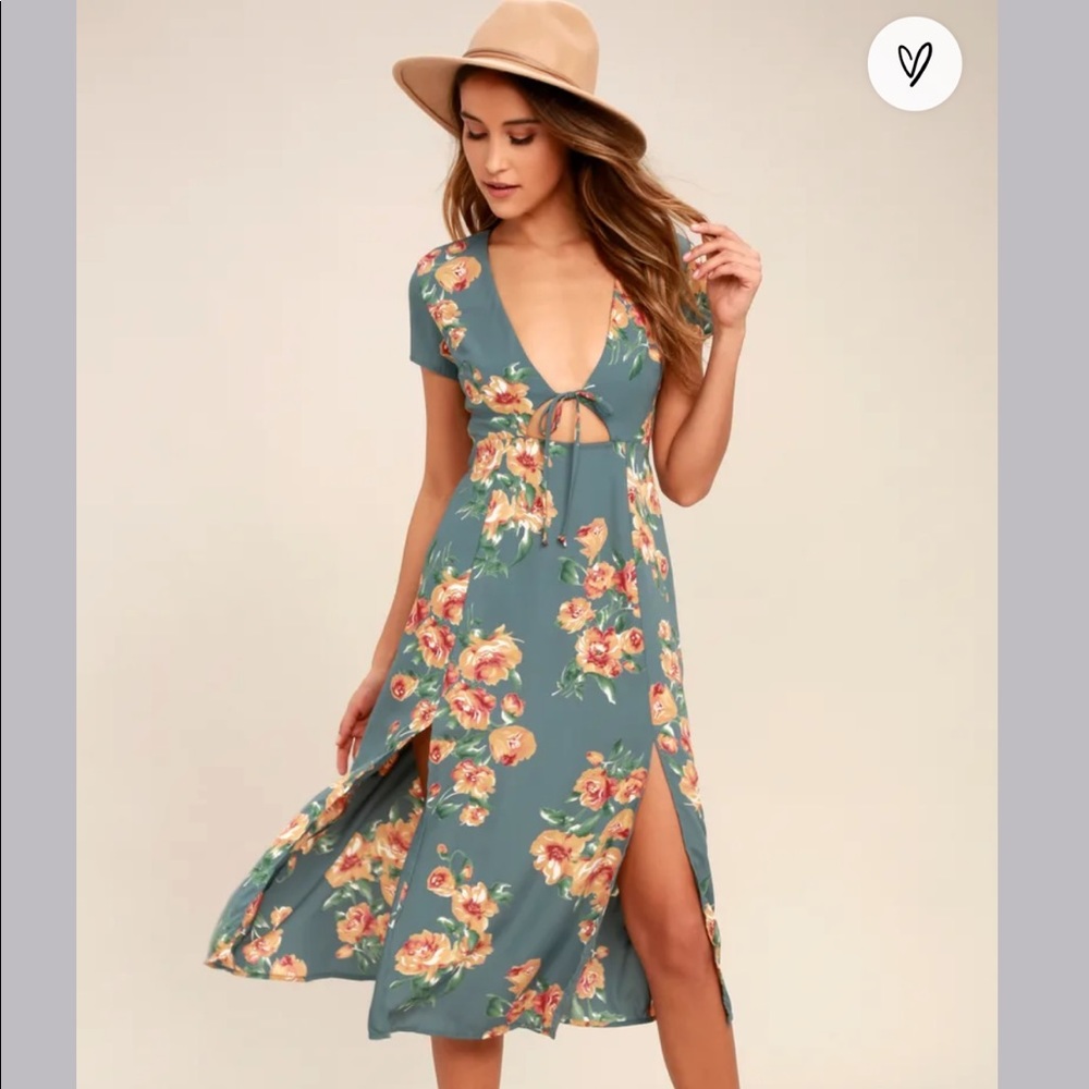 Lulus Best day of my life dusty Sage floral print midi dress